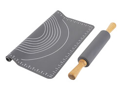 GRİ 2Lİ SİLİKON HAMUR AÇMA MATI VE MERDANE SETİ - TANTİTONİ