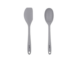 GRİ RENKLİ SİLİKON BÜYÜK KAŞIK VE SPATULA SETİ - TANTİTONİ