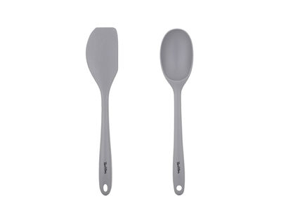 GRİ RENKLİ SİLİKON BÜYÜK KAŞIK VE SPATULA SETİ