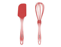 KIRMIZI RENKLİ SİLİKON ÇIRPICI VE SPATULA SETİ - TANTİTONİ