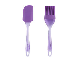 MOR RENKLİ SİLİKON SPATULA VE FIRÇA SETİ - TANTİTONİ