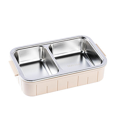 2 BÖLMELİ HAKİ PASLANMAZ ÇELİK DİKDÖRTGEN YEMEK TAŞIMA KABI 750ML - 2