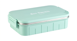 2 BÖLMELİ YEŞİL PASLANMAZ ÇELİK DİKDÖRTGEN YEMEK TAŞIMA KABI 750ML - TANTİTONİ