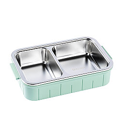 2 BÖLMELİ YEŞİL PASLANMAZ ÇELİK DİKDÖRTGEN YEMEK TAŞIMA KABI 750ML - TANTİTONİ (1)