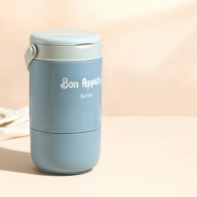 2 KATLI MAVİ PASLANMAZ ÇELİK YUVARLAK YEMEK TAŞIMA KABI 800ML - 1