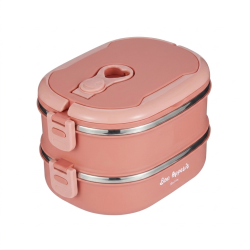 2 KATLI PEMBE PASLANMAZ ÇELİK DİKDÖRTGEN YEMEK TAŞIMA KABI 1.8L - TANTİTONİ