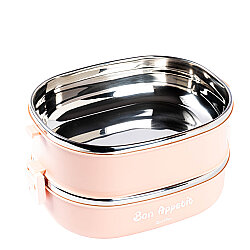 2 KATLI PEMBE PASLANMAZ ÇELİK DİKDÖRTGEN YEMEK TAŞIMA KABI 1.8L - 3