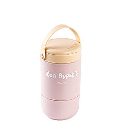 2 KATLI PEMBE PASLANMAZ ÇELİK YUVARLAK YEMEK TAŞIMA KABI 800ML - TANTİTONİ