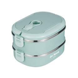 2 KATLI YEŞİL PASLANMAZ ÇELİK DİKDÖRTGEN YEMEK TAŞIMA KABI 1.8L - TANTİTONİ