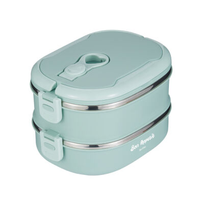 2 KATLI YEŞİL PASLANMAZ ÇELİK DİKDÖRTGEN YEMEK TAŞIMA KABI 1.8L - 1