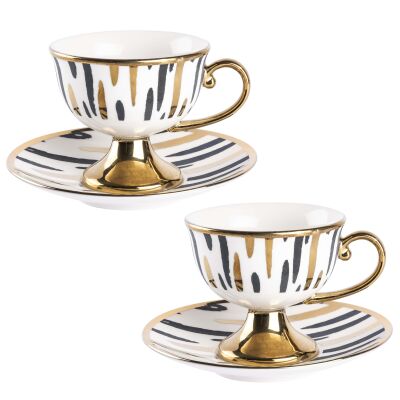 2Lİ BEYAZ AYAKLI PARLAK ALTIN DESENLİ LADY NEW BONE KAHVE FİNCAN TAKIMI - 1