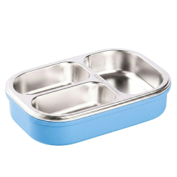 3 BÖLMELİ ÇATAL KAŞIKLI MAVİ PASLANMAZ ÇELİK DİKDÖRTGEN YEMEK TAŞIMA KABI 750ML - TANTİTONİ (1)