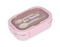 3 BÖLMELİ ÇATAL KAŞIKLI PEMBE PASLANMAZ ÇELİK DİKDÖRTGEN YEMEK TAŞIMA KABI 750ML - TANTİTONİ