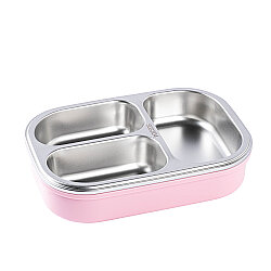 3 BÖLMELİ ÇATAL KAŞIKLI PEMBE PASLANMAZ ÇELİK DİKDÖRTGEN YEMEK TAŞIMA KABI 750ML - TANTİTONİ (1)