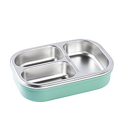 3 BÖLMELİ ÇATAL KAŞIKLI YEŞİL PASLANMAZ ÇELİK DİKDÖRTGEN YEMEK TAŞIMA KABI 750ML - TANTİTONİ (1)