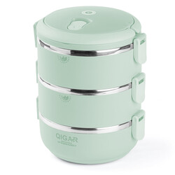 3 KATLI YUVARLAK YEŞİL PASLANMAZ ÇELİK YEMEK TAŞIMA KABI 2.1L - Tantitoni