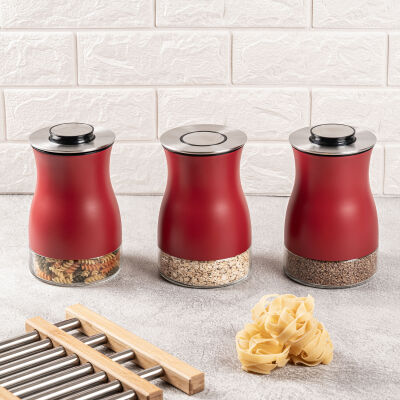 3 PARÇA KIRMIZI CAM KAVANOZ SETİ 730ML - 2