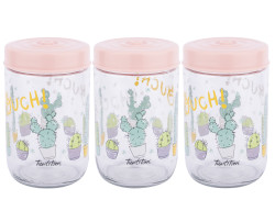 3LÜ LOVELY CACTUS DESENLİ CAM KAVANOZ SETİ 660ML - TANTİTONİ