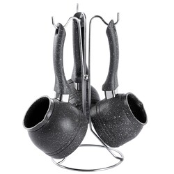 4 PARÇA GRİ GRANİT KAPLAMALI STANDLI CEZVE SETİ - Tantitoni