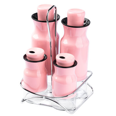5 PARÇA STANDLI PEMBE CAM SALATA SOSLUK SETİ - 1