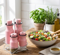 5 PARÇA STANDLI PEMBE CAM SALATA SOSLUK SETİ - JAR (1)