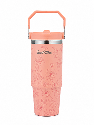 AÇIK PEMBE DESENLİ PASLANMAZ ÇELİK TUTMALI PİPETLİ TERMOS BARDAK 900ML - 1