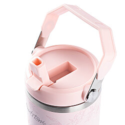 AÇIK PEMBE DESENLİ PASLANMAZ ÇELİK TUTMALI PİPETLİ TERMOS BARDAK 900ML - TANTİTONİ (1)