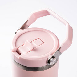 AÇIK PEMBE PASLANMAZ ÇELİK TUTMALI PİPETLİ TERMOS BARDAK 900ML - TANTİTONİ (1)
