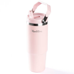 AÇIK PEMBE PASLANMAZ ÇELİK TUTMALI PİPETLİ TERMOS BARDAK 900ML - TANTİTONİ