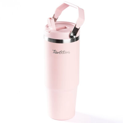 AÇIK PEMBE PASLANMAZ ÇELİK TUTMALI PİPETLİ TERMOS BARDAK 900ML - 1