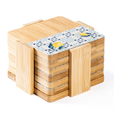 BAMBU 6 PARÇA STANDLI DESENLİ BARDAK ALTLIĞI SETİ 11.5X11.5CM - 1