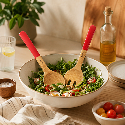 BAMBU KIRMIZI İKİLİ SALATA KARIŞTIRMA SETİ - 2