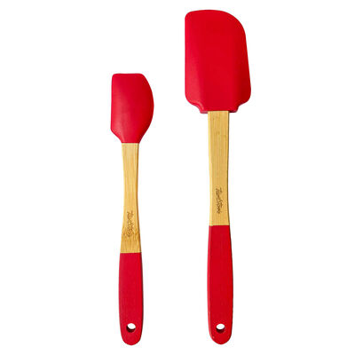 BAMBU SAPLI KIRMIZI SİLİKON İKİLİ SPATULA SETİ - 1