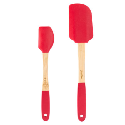 BAMBU SAPLI KIRMIZI SİLİKON İKİLİ SPATULA SETİ - 1