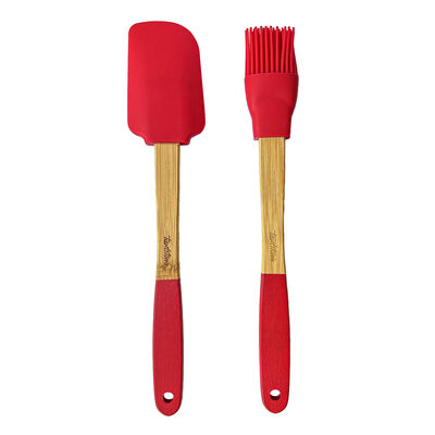BAMBU SAPLI KIRMIZI SİLİKON SPATULA VE FIRÇA SETİ - 1