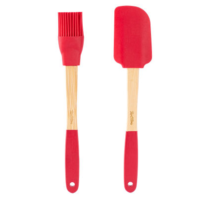 BAMBU SAPLI KIRMIZI SİLİKON SPATULA VE FIRÇA SETİ - 1