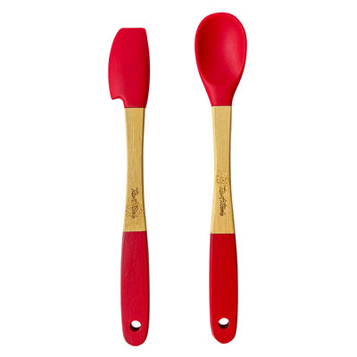 BAMBU SAPLI KIRMIZI SİLİKON SPATULA VE KAŞIK SETİ - 1