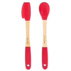 BAMBU SAPLI KIRMIZI SİLİKON SPATULA VE KAŞIK SETİ - Tantitoni