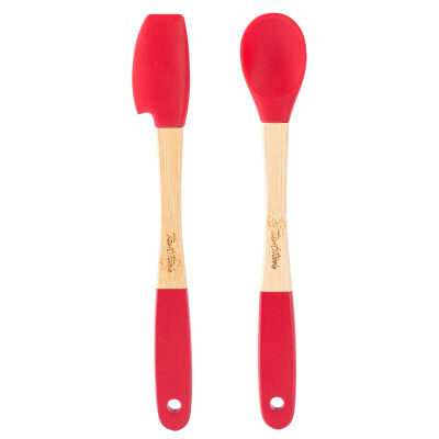 BAMBU SAPLI KIRMIZI SİLİKON SPATULA VE KAŞIK SETİ - 1