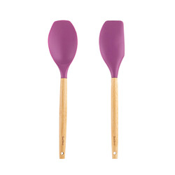 BAMBU SAPLI VİŞNE RENKLİ SİLİKON BÜYÜK KAŞIK VE SPATULA SETİ - Tantitoni