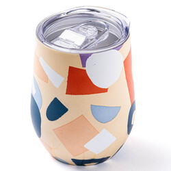 BEJ DESENLİ PASLANMAZ ÇELİK TERMOS BARDAK 350ML - Tantitoni