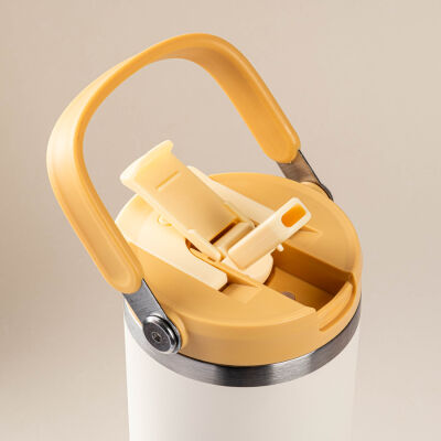 BEYAZ PASLANMAZ ÇELİK KATLANIR PİPETLİ TERMOS BARDAK 1.2L - 2