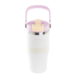 BEYAZ PASLANMAZ ÇELİK KATLANIR PİPETLİ TERMOS BARDAK 750ML - 1