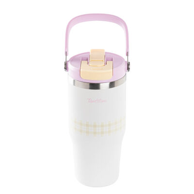 BEYAZ PASLANMAZ ÇELİK KATLANIR PİPETLİ TERMOS BARDAK 750ML - 1