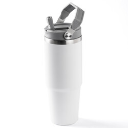 BEYAZ PASLANMAZ ÇELİK TUTACAKLI TERMOS BARDAK 890ML - Tantitoni