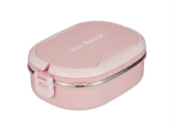 ÇATAL VE KAŞIKLI PEMBE PASLANMAZ ÇELİK DİKDÖRTGEN YEMEK TAŞIMA KABI 900ML - TANTİTONİ