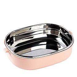 BON APPETIT ÇATAL VE KAŞIKLI PEMBE PASLANMAZ ÇELİK DİKDÖRTGEN YEMEK TAŞIMA KABI 900ML - 4
