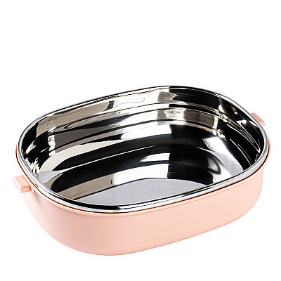 BON APPETIT ÇATAL VE KAŞIKLI PEMBE PASLANMAZ ÇELİK DİKDÖRTGEN YEMEK TAŞIMA KABI 900ML - 4