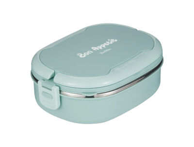 ÇATAL VE KAŞIKLI YEŞİL PASLANMAZ ÇELİK DİKDÖRTGEN YEMEK TAŞIMA KABI 900ML - 1