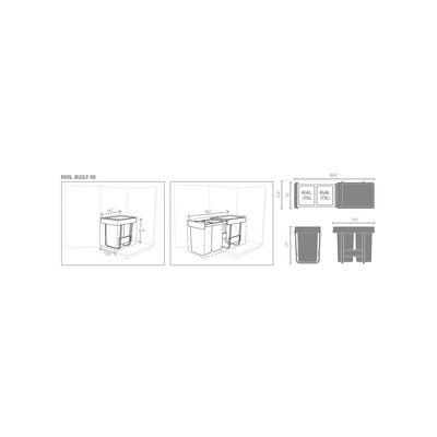 DARK GREY SORT&GO BUILT–IN BIN ÇÖP KUTUSU 2X15L
